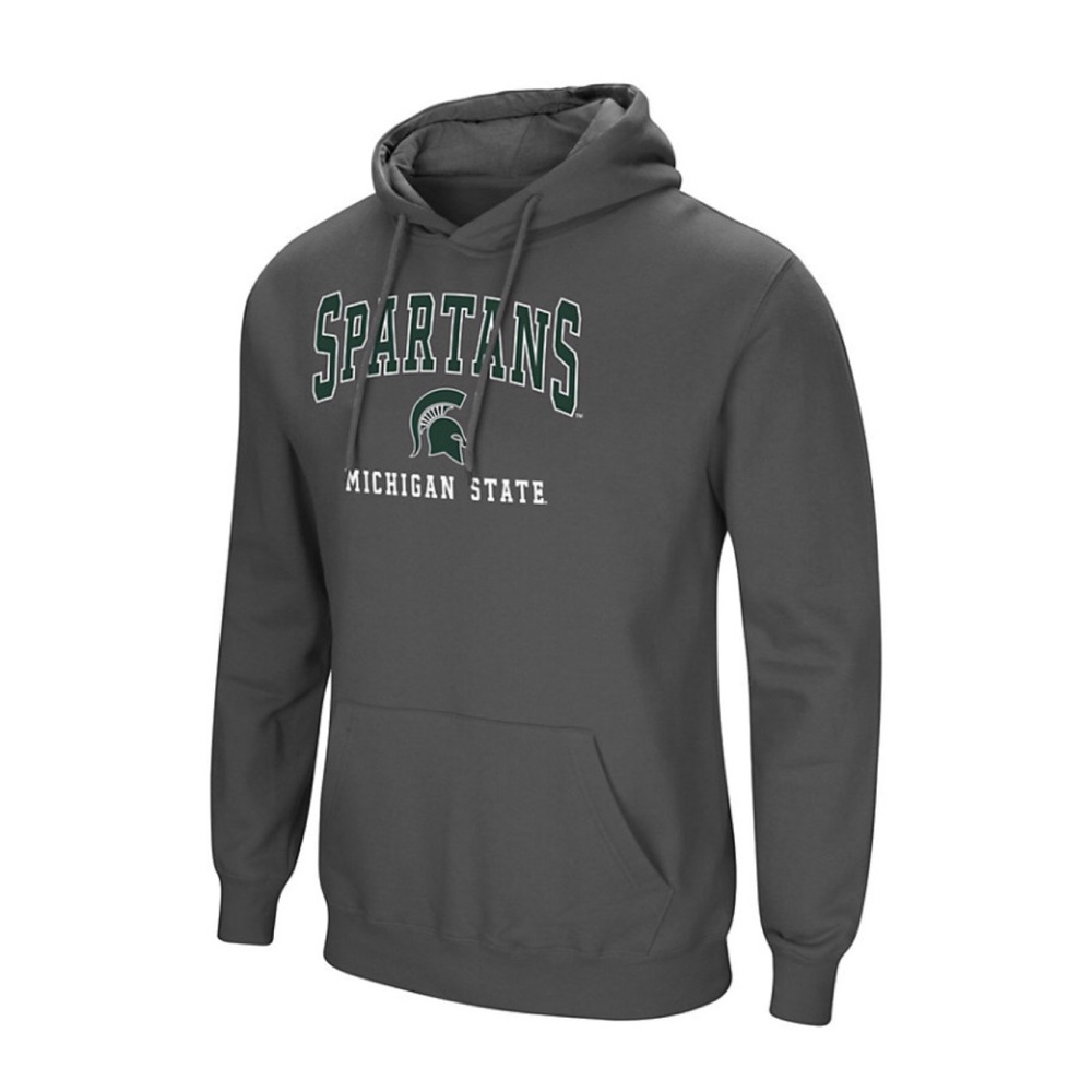 Michigan State Spartans Hoodie Pullover Fleece Gray Green Mens Size Large NEW